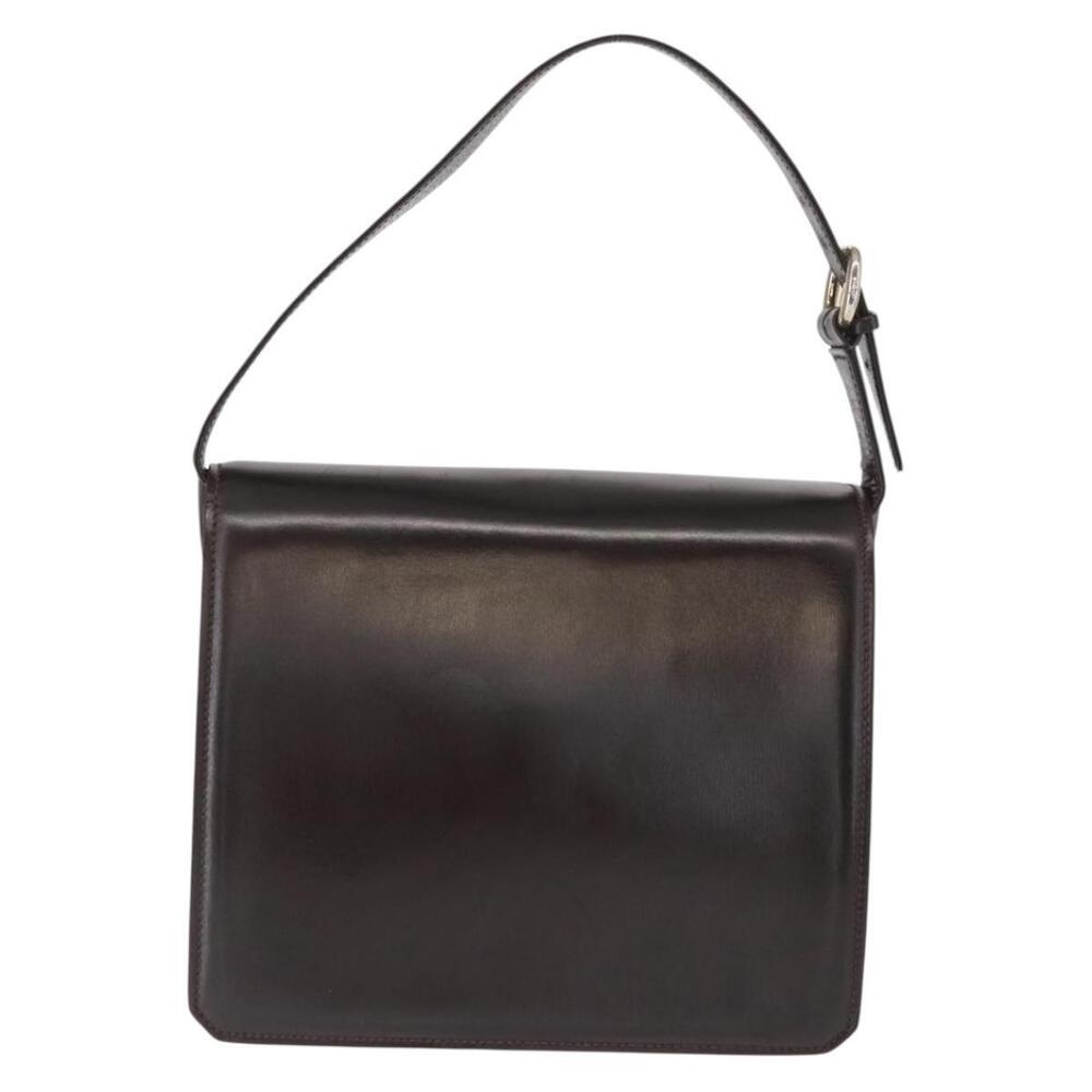 GUCCI Hand Bag Leather Dark Brown Gold Auth 161217 - Picture 2 of 16